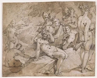 No.3146 Diana i Callisto, ilustracja z „Metamorfozy” Owidiusza, II, s.442-53, c.1595 (pióro i atrament)